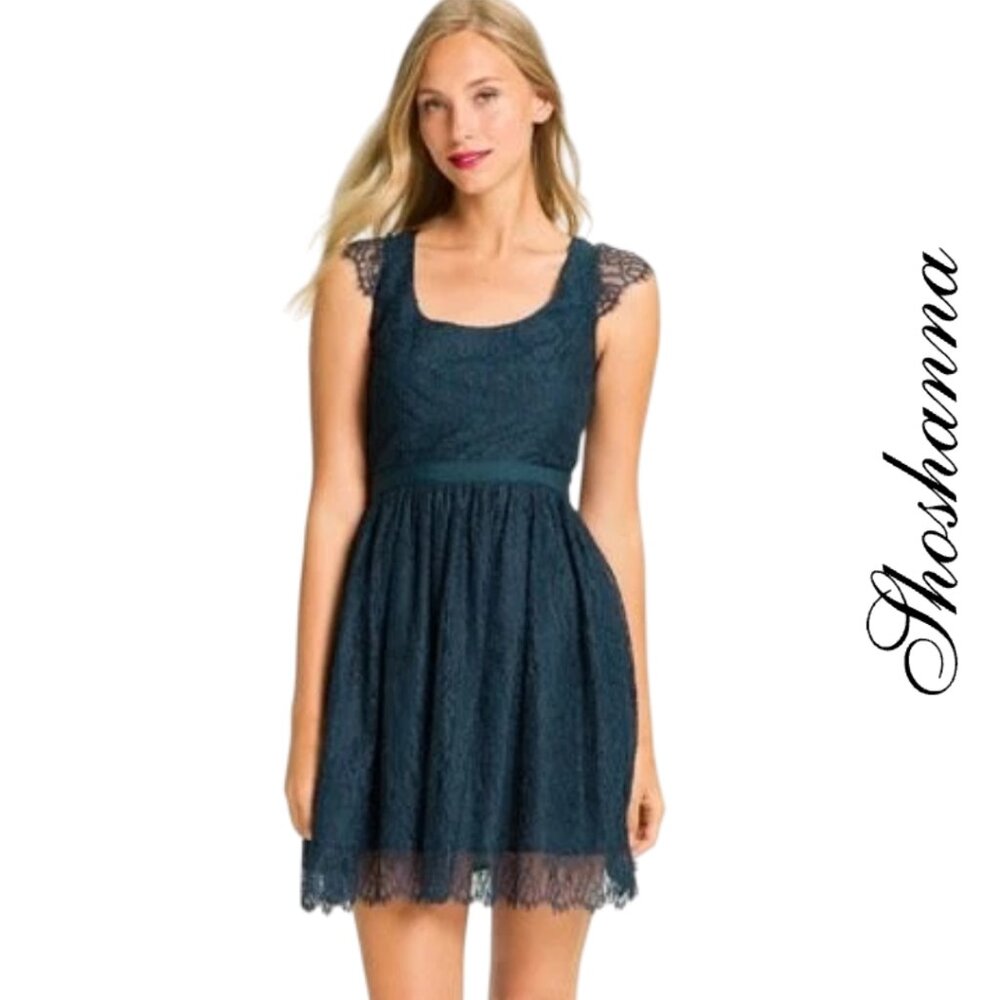 Shoshanna | 'Risa' Cap Sleeve Chantilly Lace Dress, Blue, Size 10